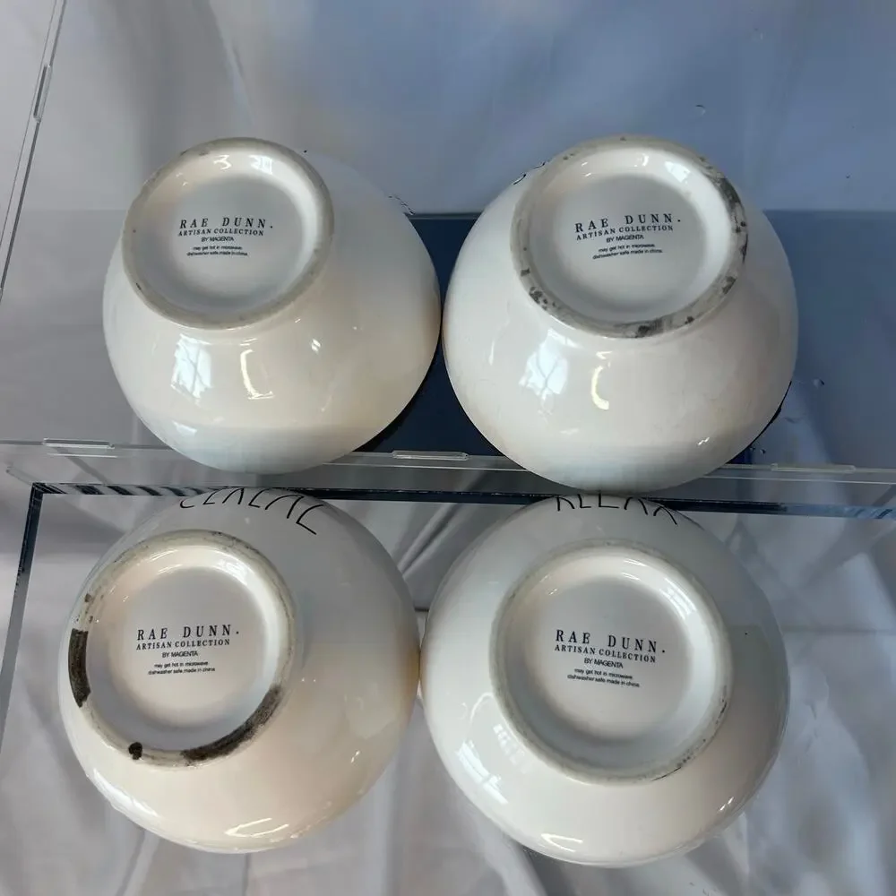 Rae Dunn Artisan Collection Cereal Bowls Set of 4 Sunshine Yum Relax Farmhouse